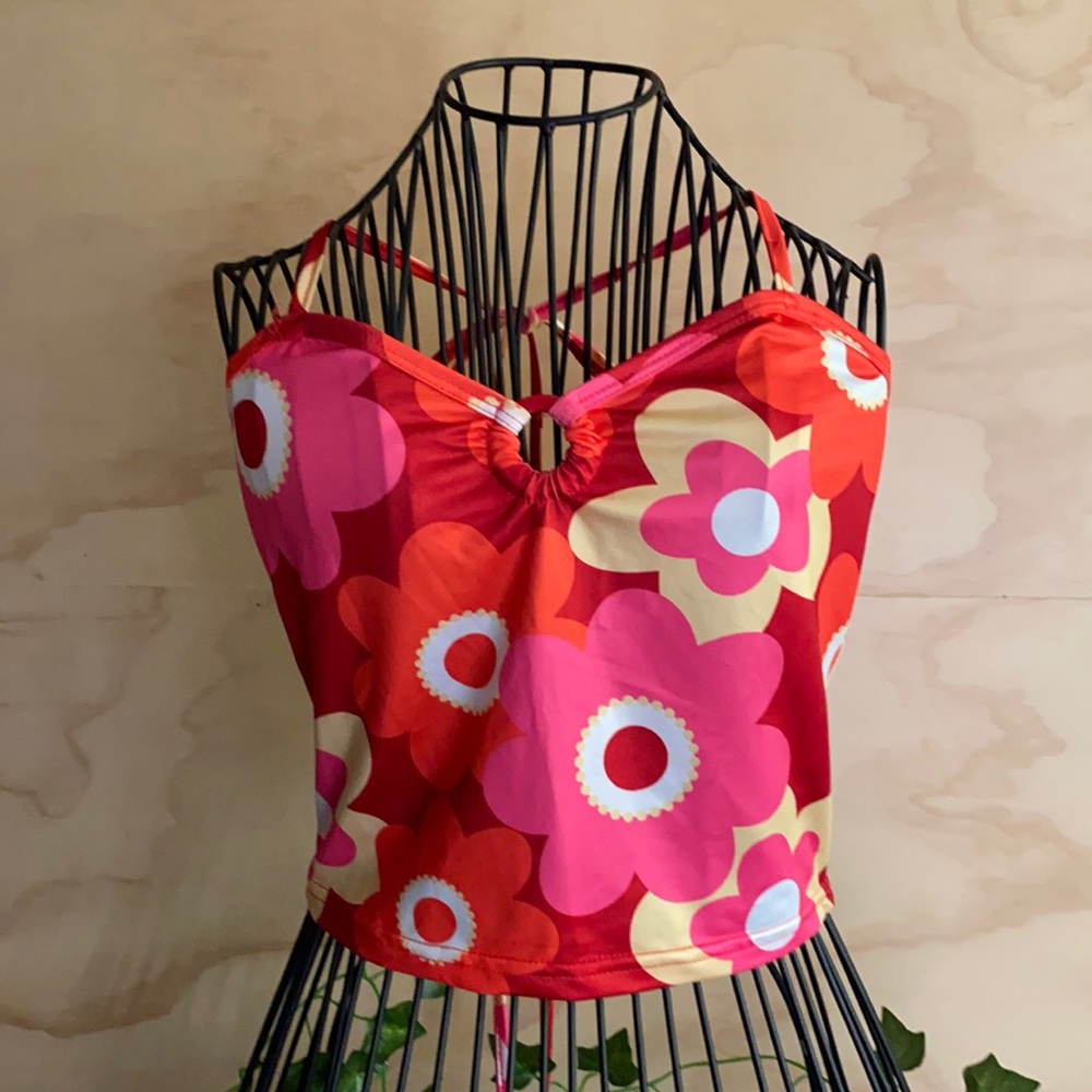 Colorful Halter Top, Adjustable Straps, Cutout, Cropped